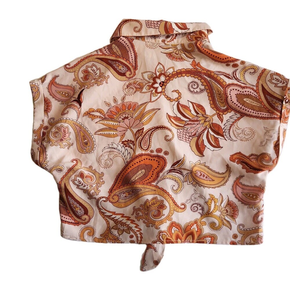 Hyfve Paisley Floral Fairycore Peasant Cropped Tie Shirt Sz M - Picture 9 of 9
